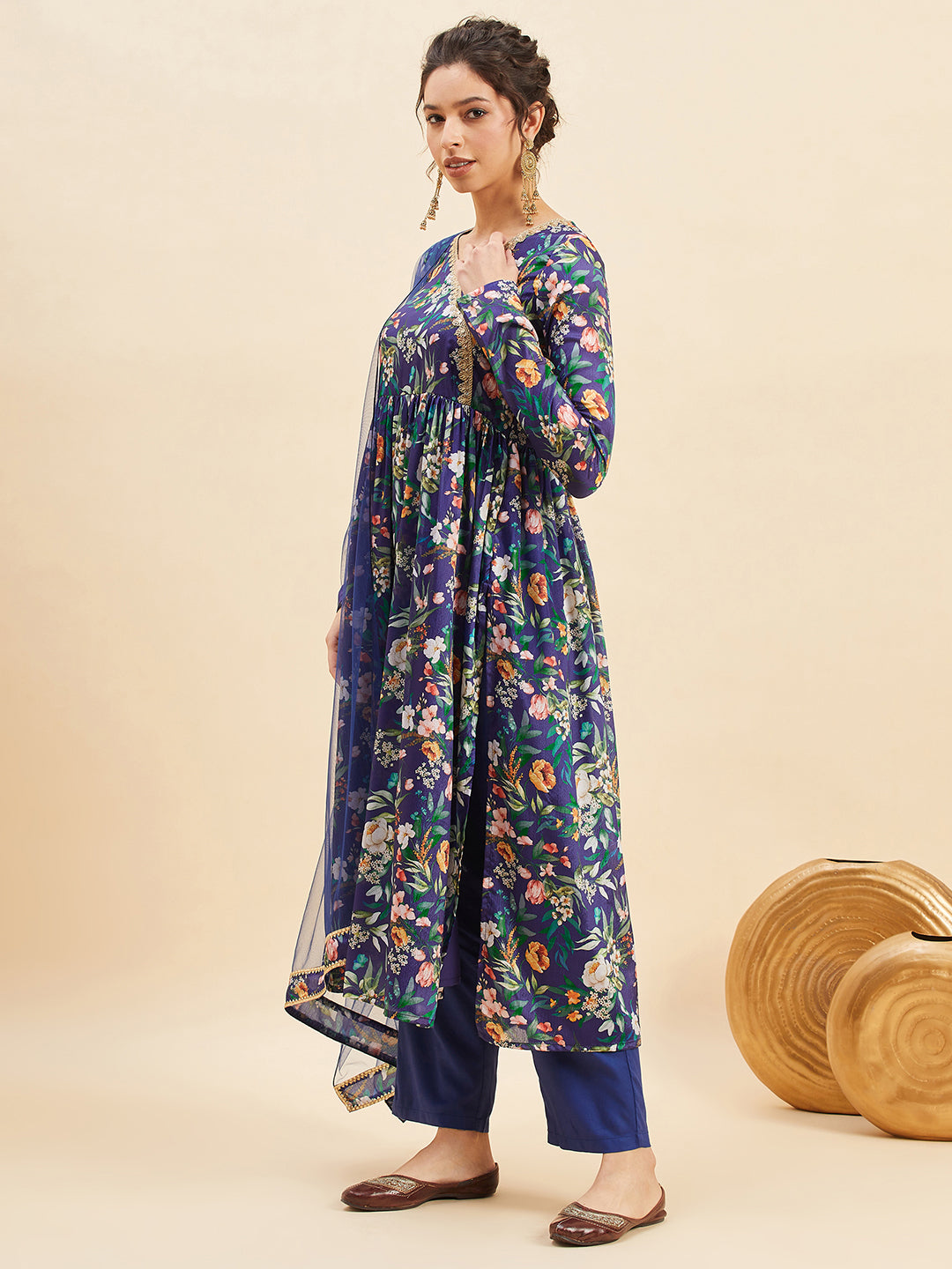 Angrakha Anarkali Kurta With Trousers & Dupatta