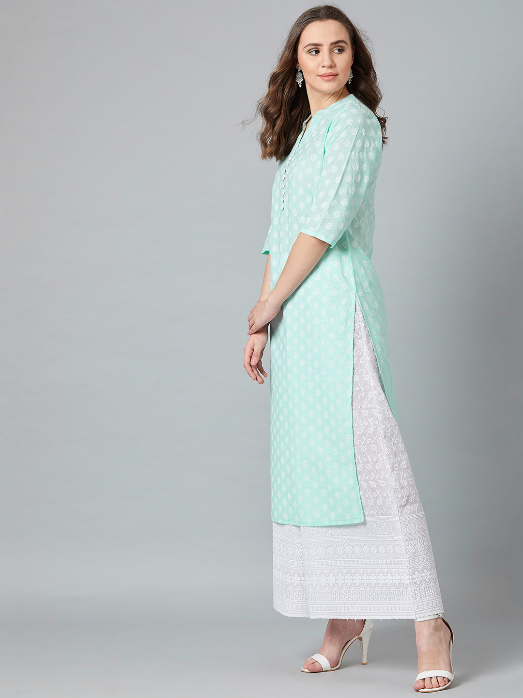 Women Turquoise Blue Printed Straight Kurta