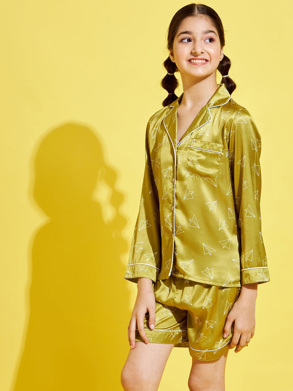 Cherry  Jerry Girls Green  White Printed Night suit