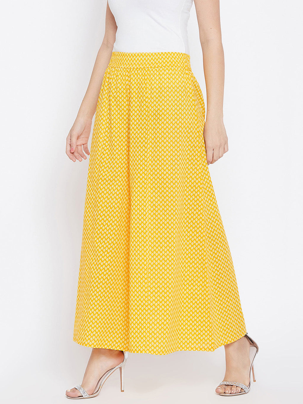 Women Yellow Printed Flared Palazzos