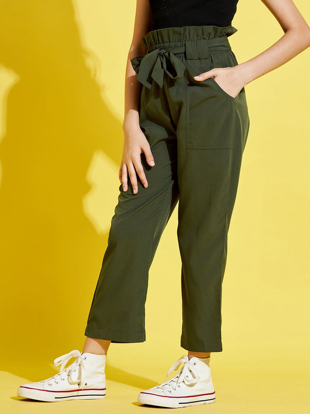 Girls Olive Solid Peg Trouser