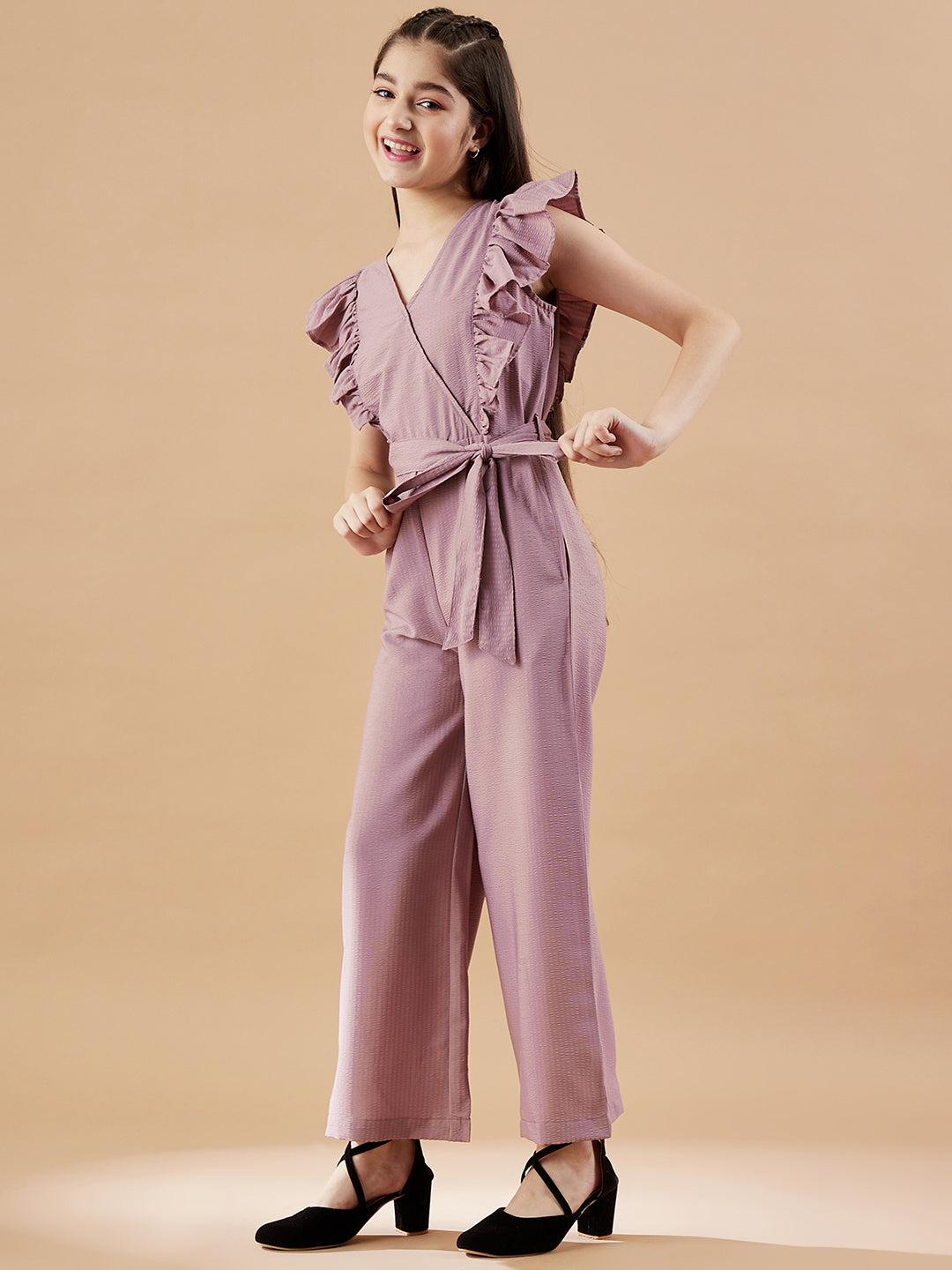 Girls Mauve Basic Jumpsuit