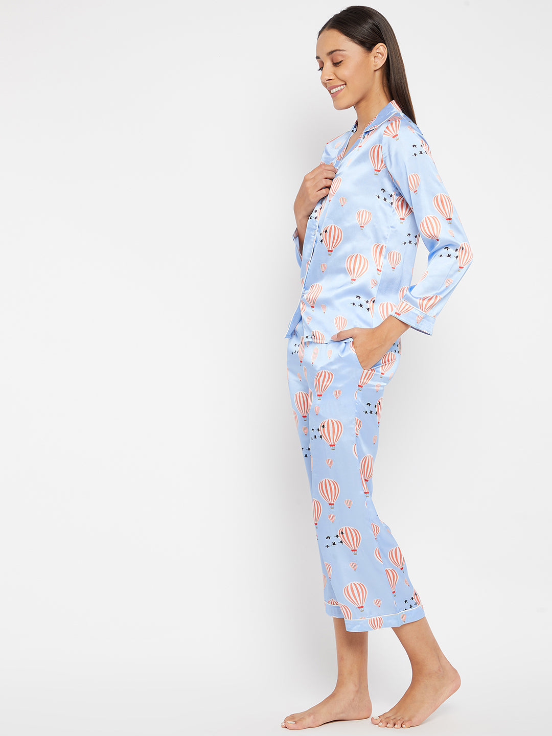 Women Blue & Red Printed Night suit