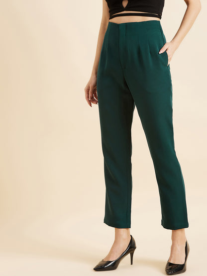 Green Smart Straight Fit High-Rise Trousers