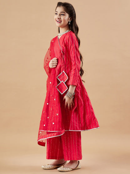 Girls Angrakha Anarkali Kurta with Palazzos & With Dupatta