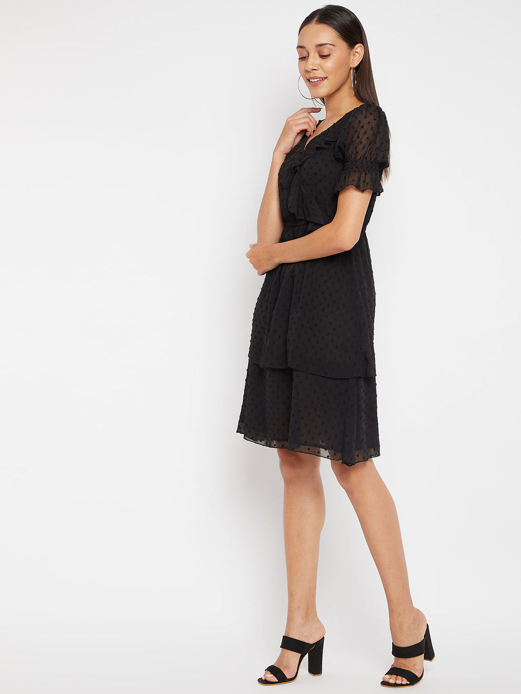 Women Black layered wrap Dress