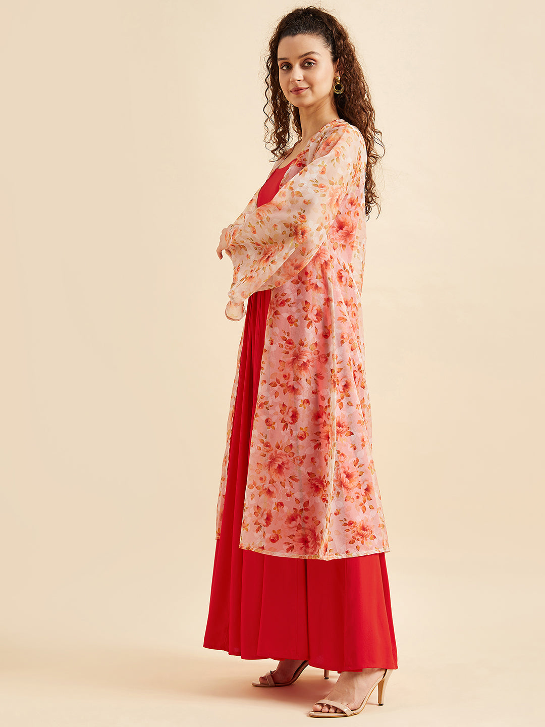Red Cotton Floral Gold Print Ethnic Gown | Indian ethnic wear online  shopping USA – Ria Fashions