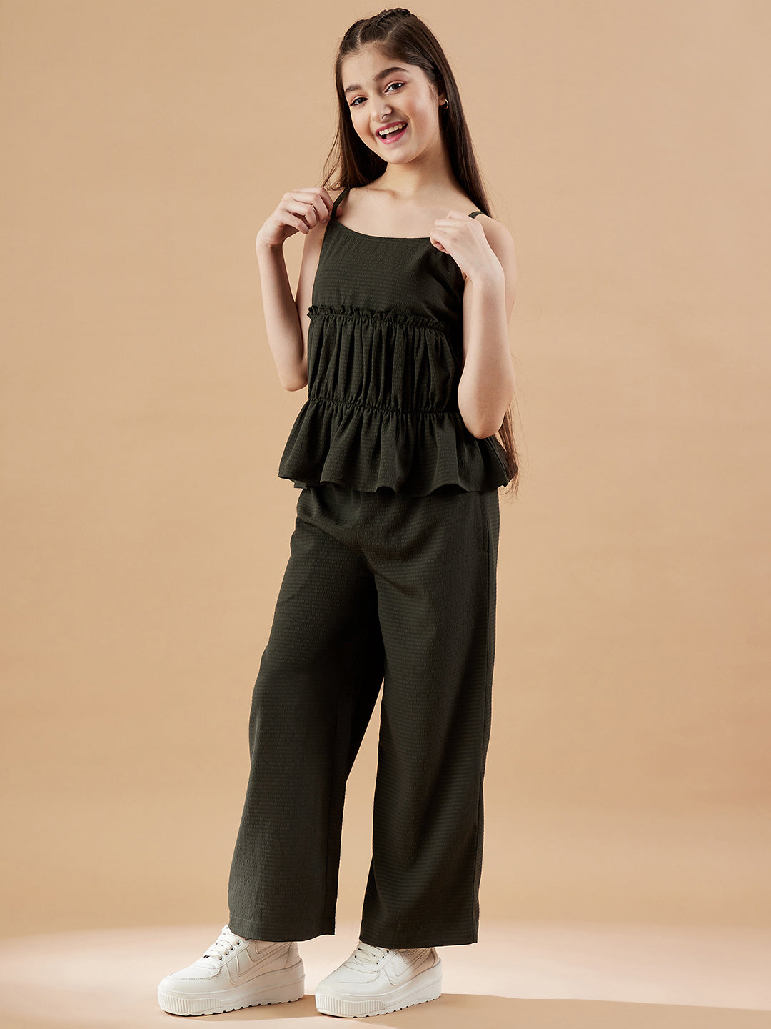 Girls Olive Top with Trousers Set