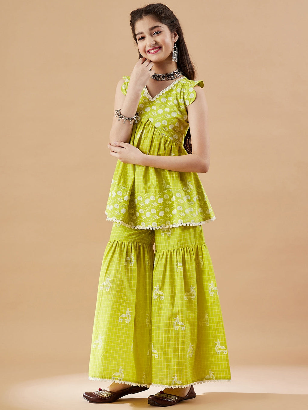 Ethnic Motifs Printed Panelled Kurta with Sharara