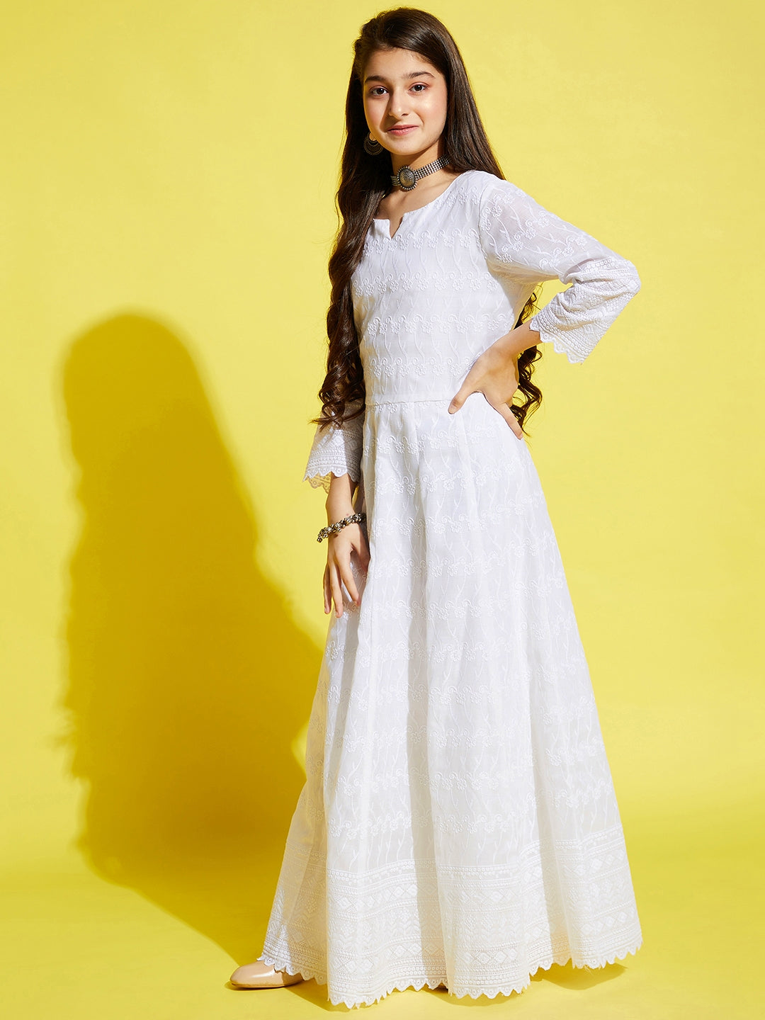 White Floral Embroidered Maxi Dress