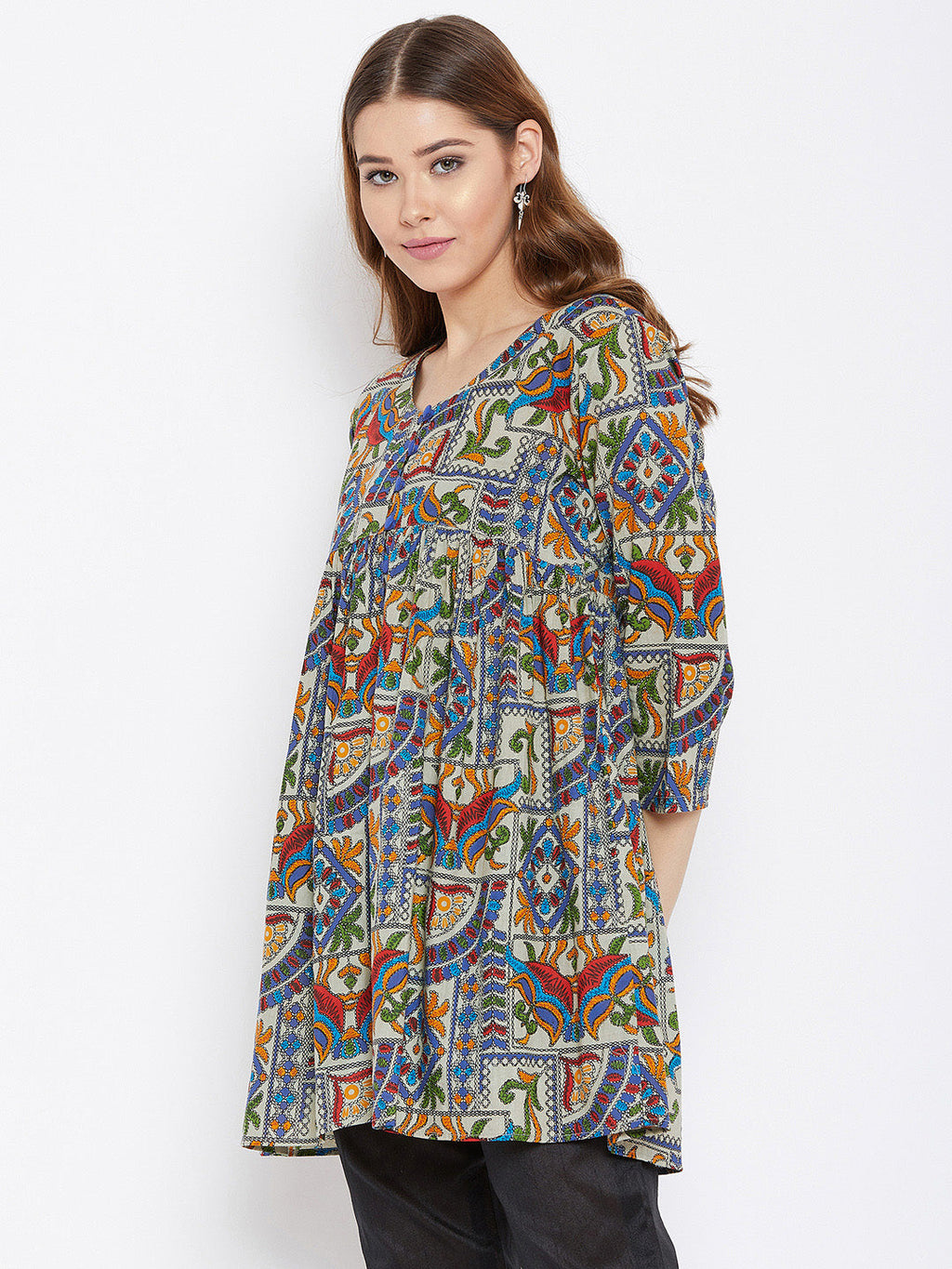 Women Multicoloured Printed Pure Cotton Anarkali Pure Cotton Kurti