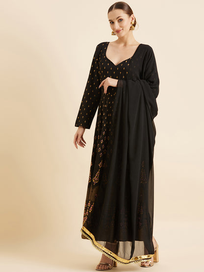 Printed Sweetheart Neck Maxi Ethnic Dress With Dupatta