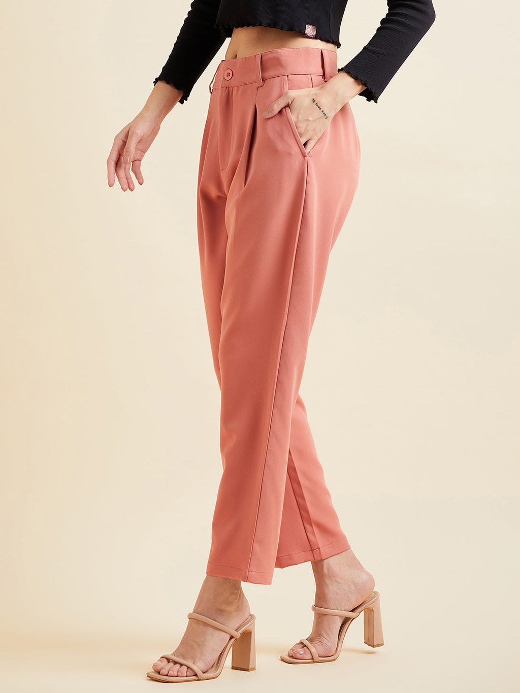Rust Relaxed Straight Fit High-Rise Pleated Formal Trousers