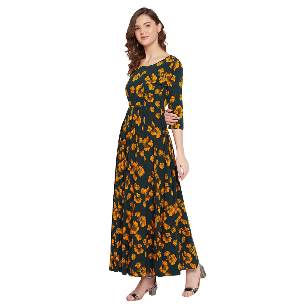 Women Dark Green Printed Maxi Dress
