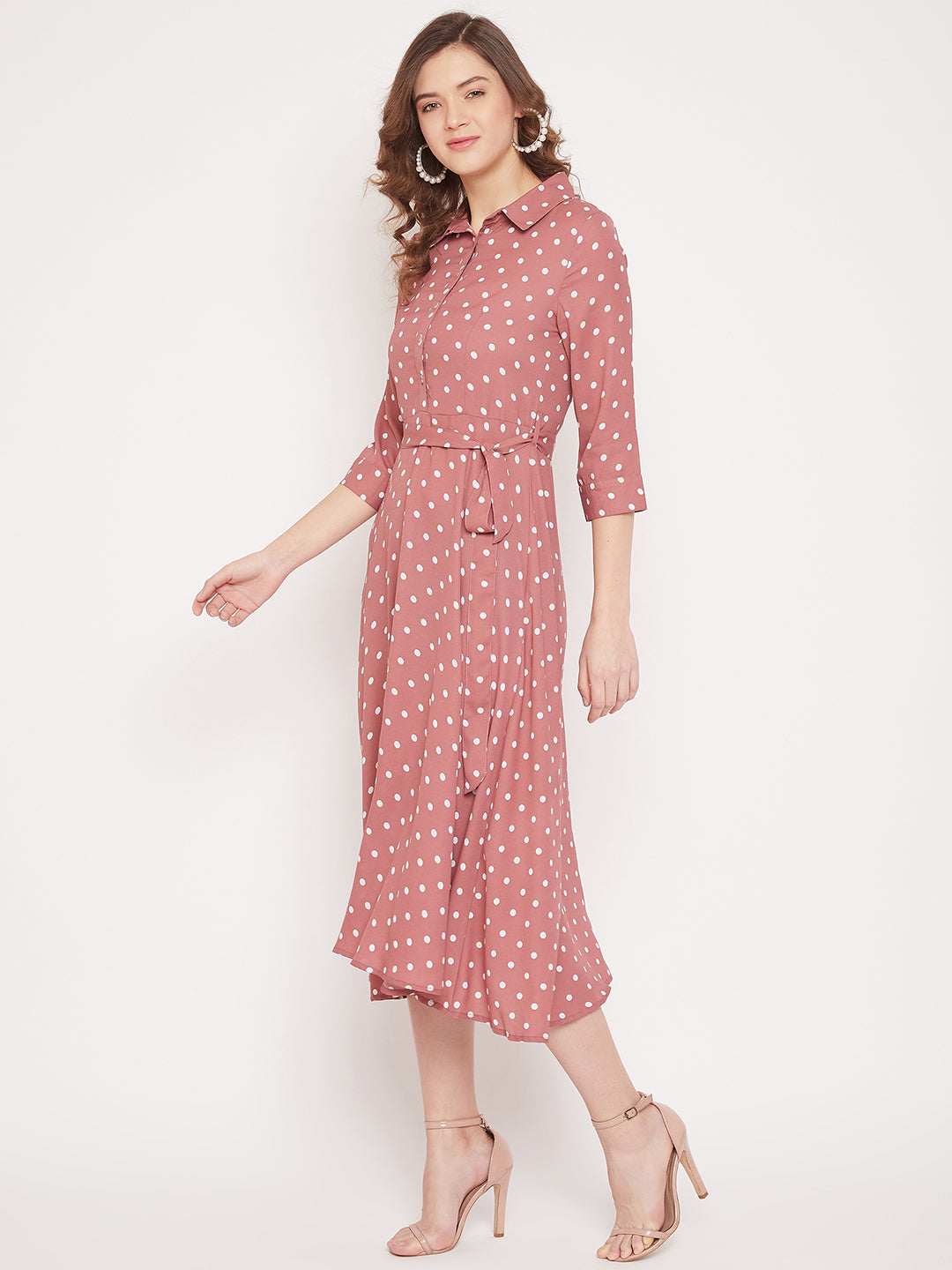 Women Pink Printed Fit and Flare Dress