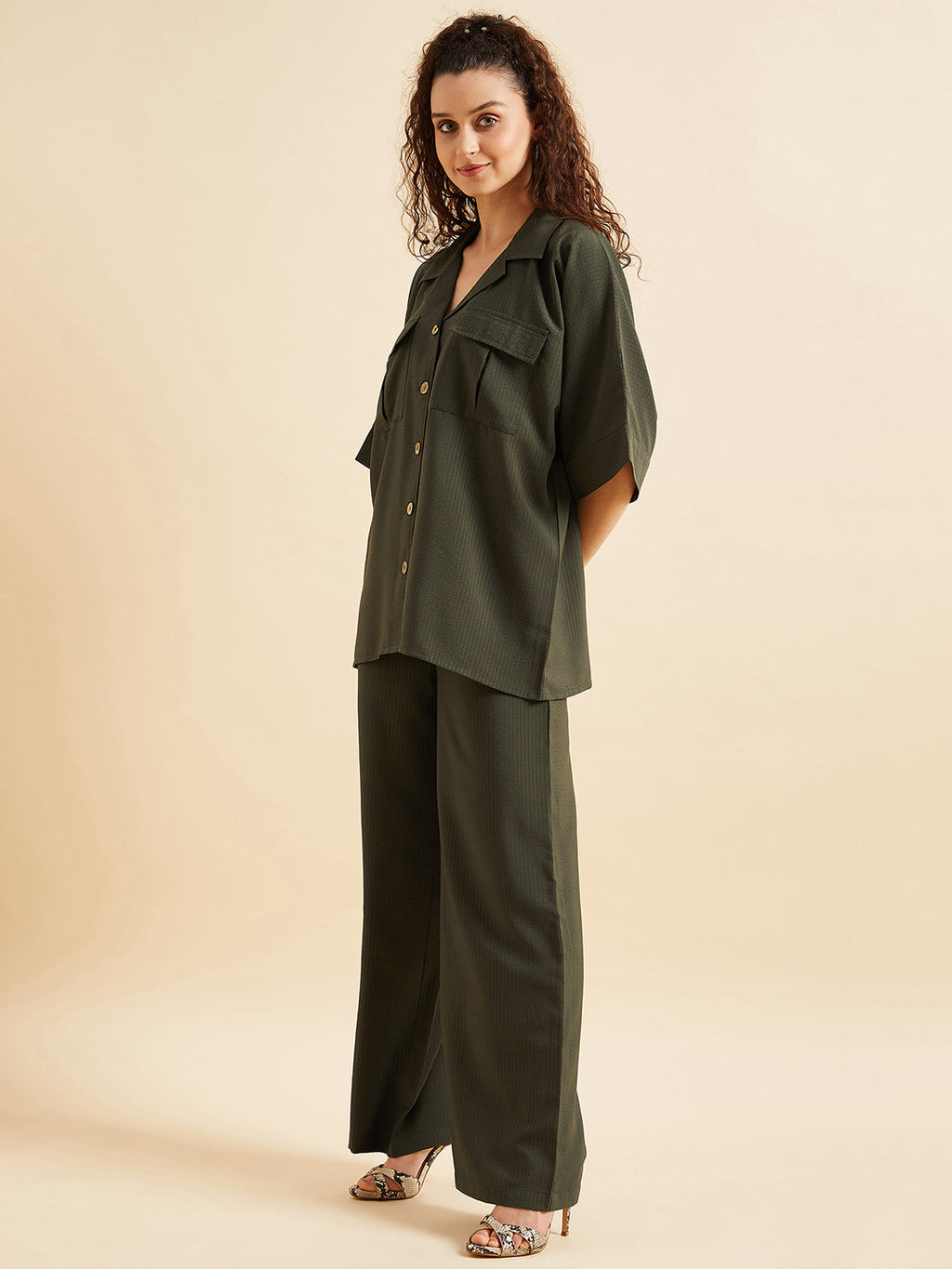 Self Design Oversized Loose Fit Shirt With Trouser Co-Ords