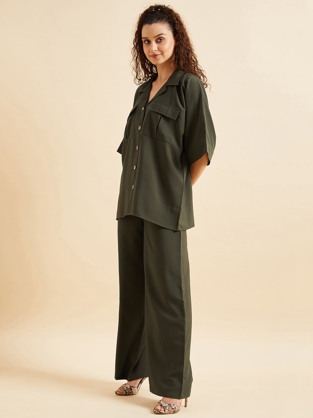 Self Design Oversized Loose Fit Shirt With Trouser Co-Ords
