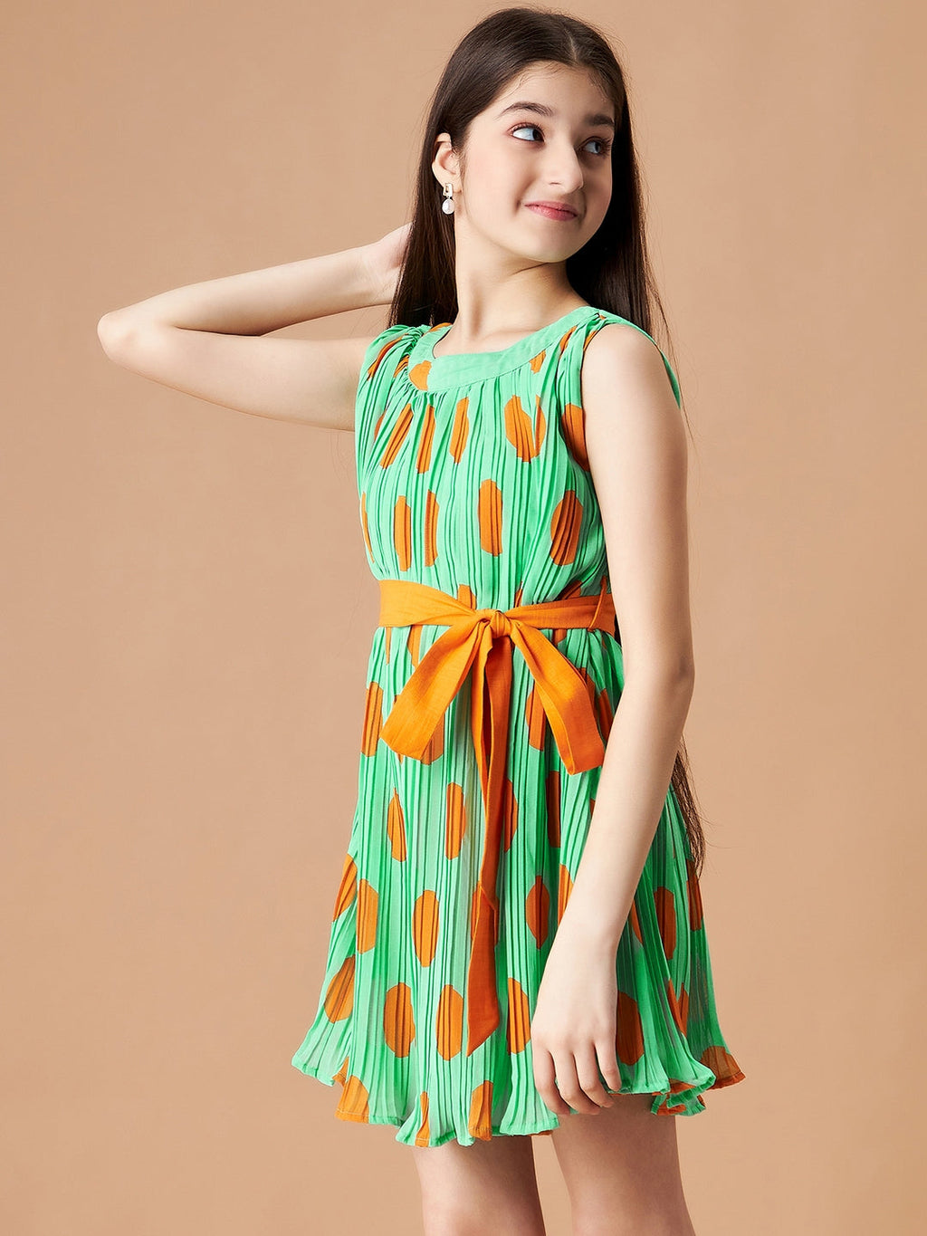 Pleated Georgette Fit  Flare Dress