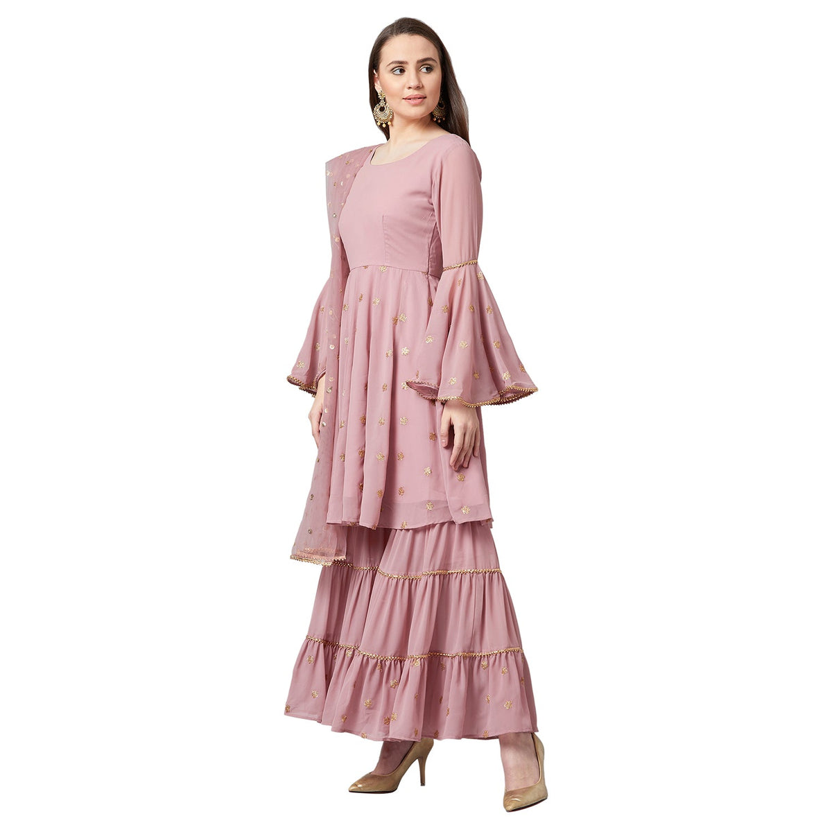 Women Flared Kurta And Sharara Set