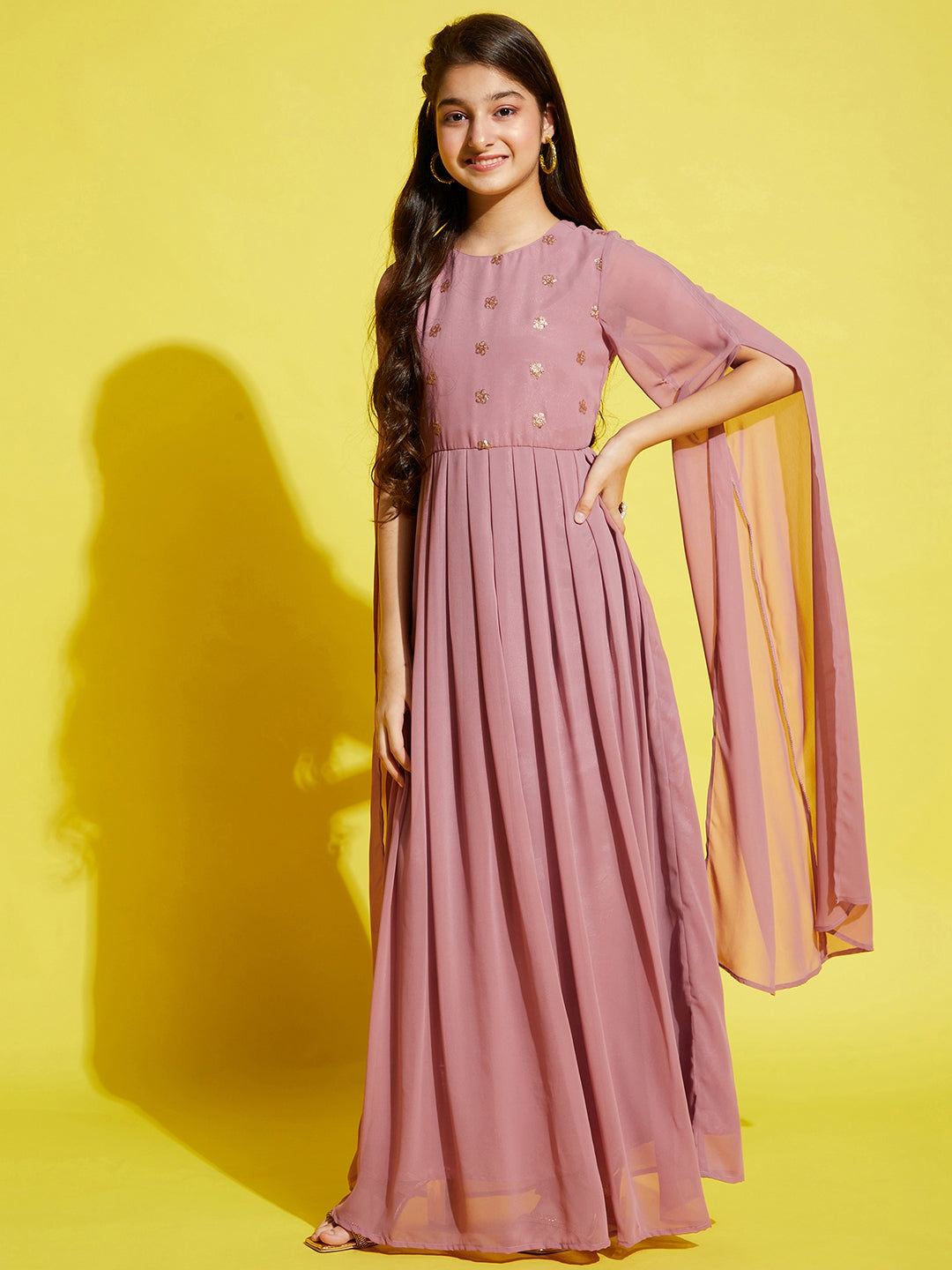 Girls Pink Georgette Maxi Dress