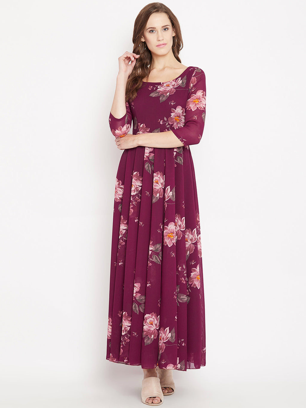 Women's Plum Multi colour Floral print Maxi dress