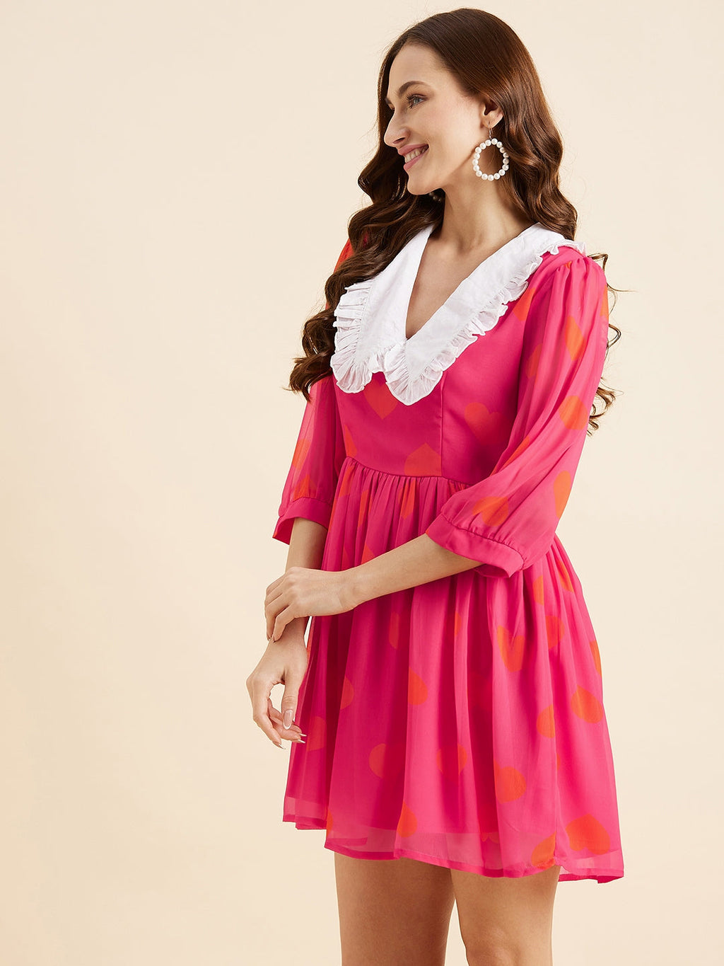 Polka Dots Printed Mini Georgette Fit & Flare Dress