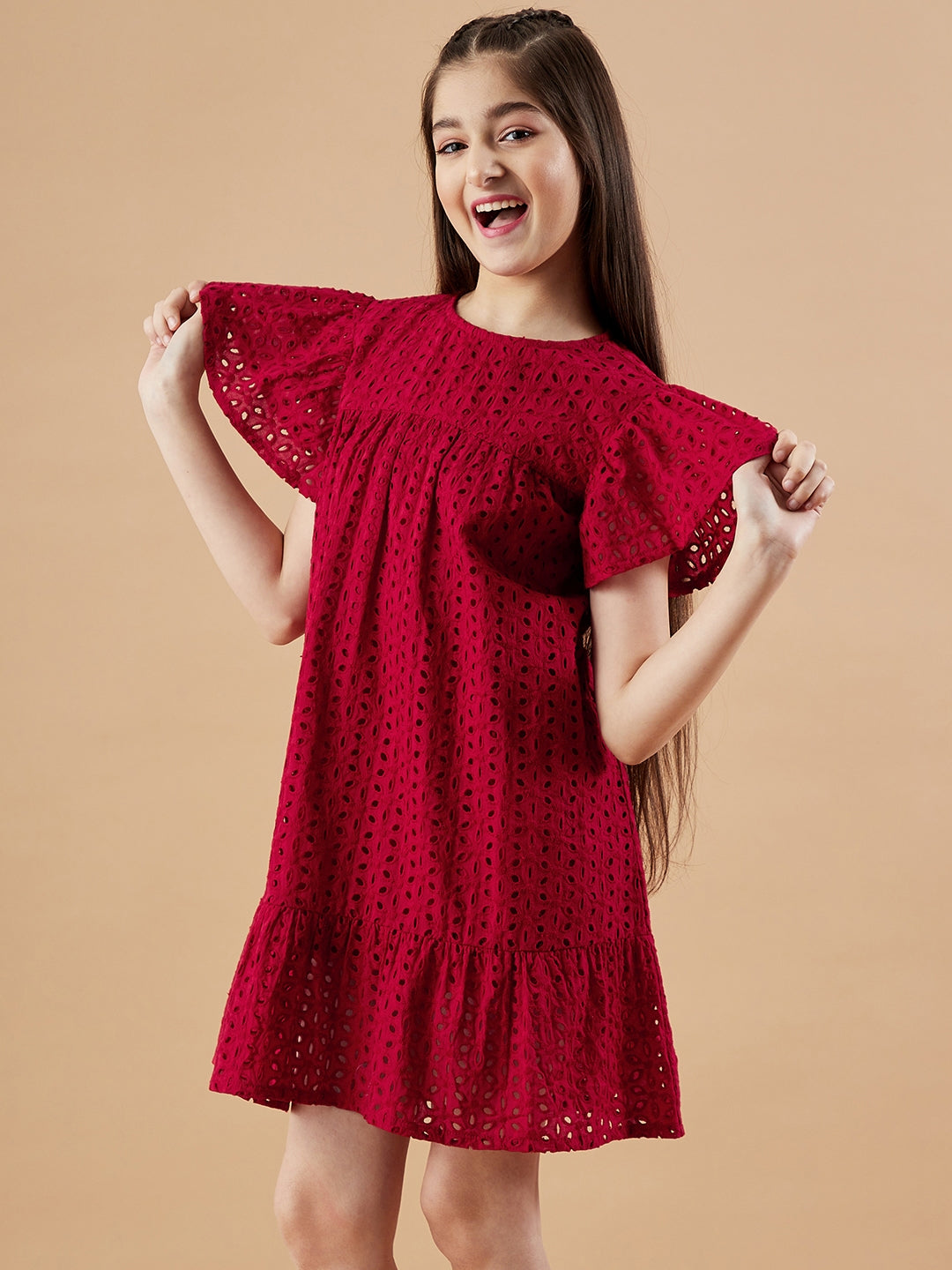 Girls Round Neck Empire Dress