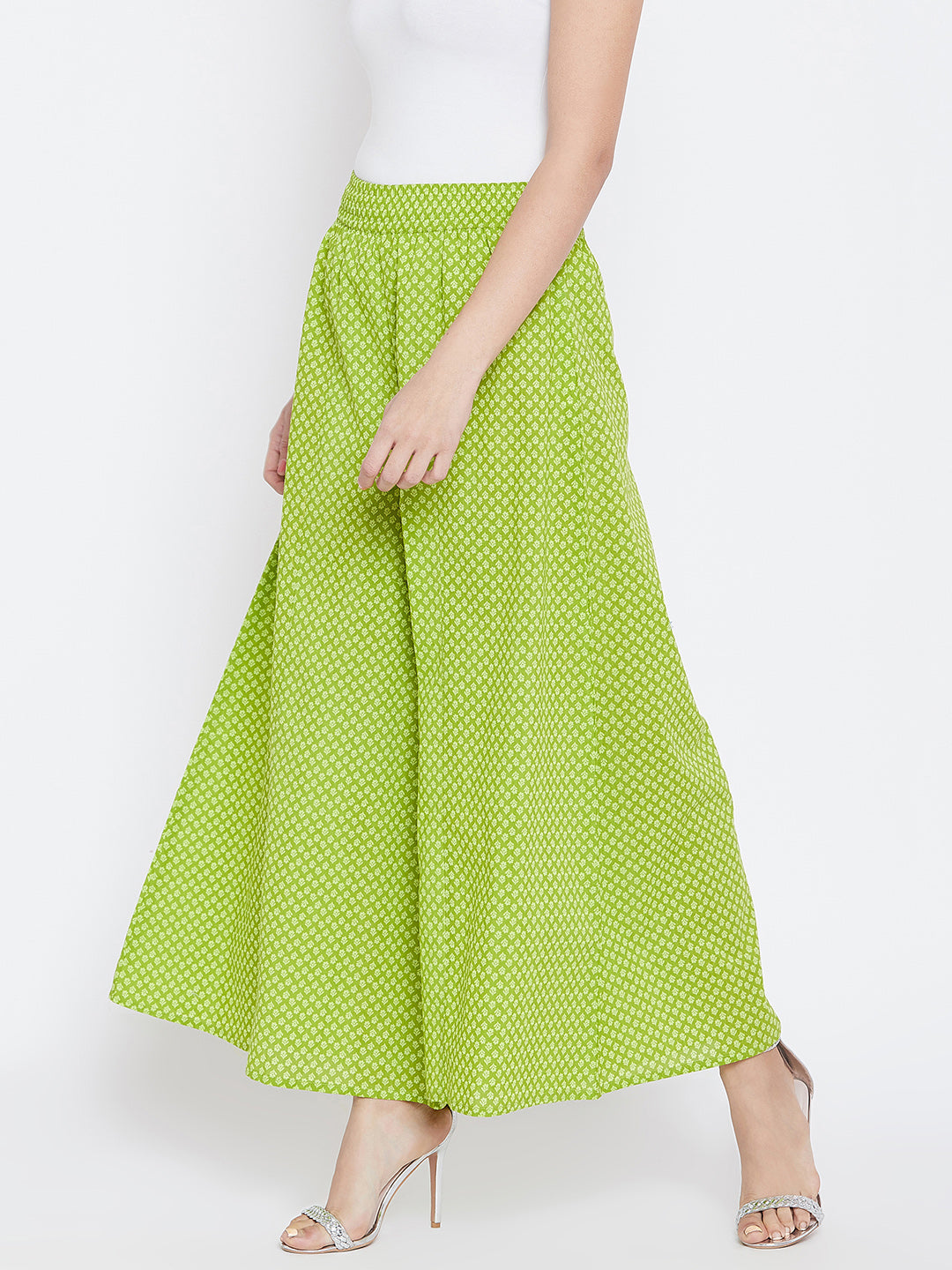Women Green Printed Flared Palazzos