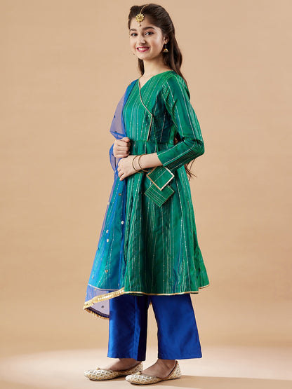 Girls Angrakha Anarkali Kurta with Palazzos & With Dupatta