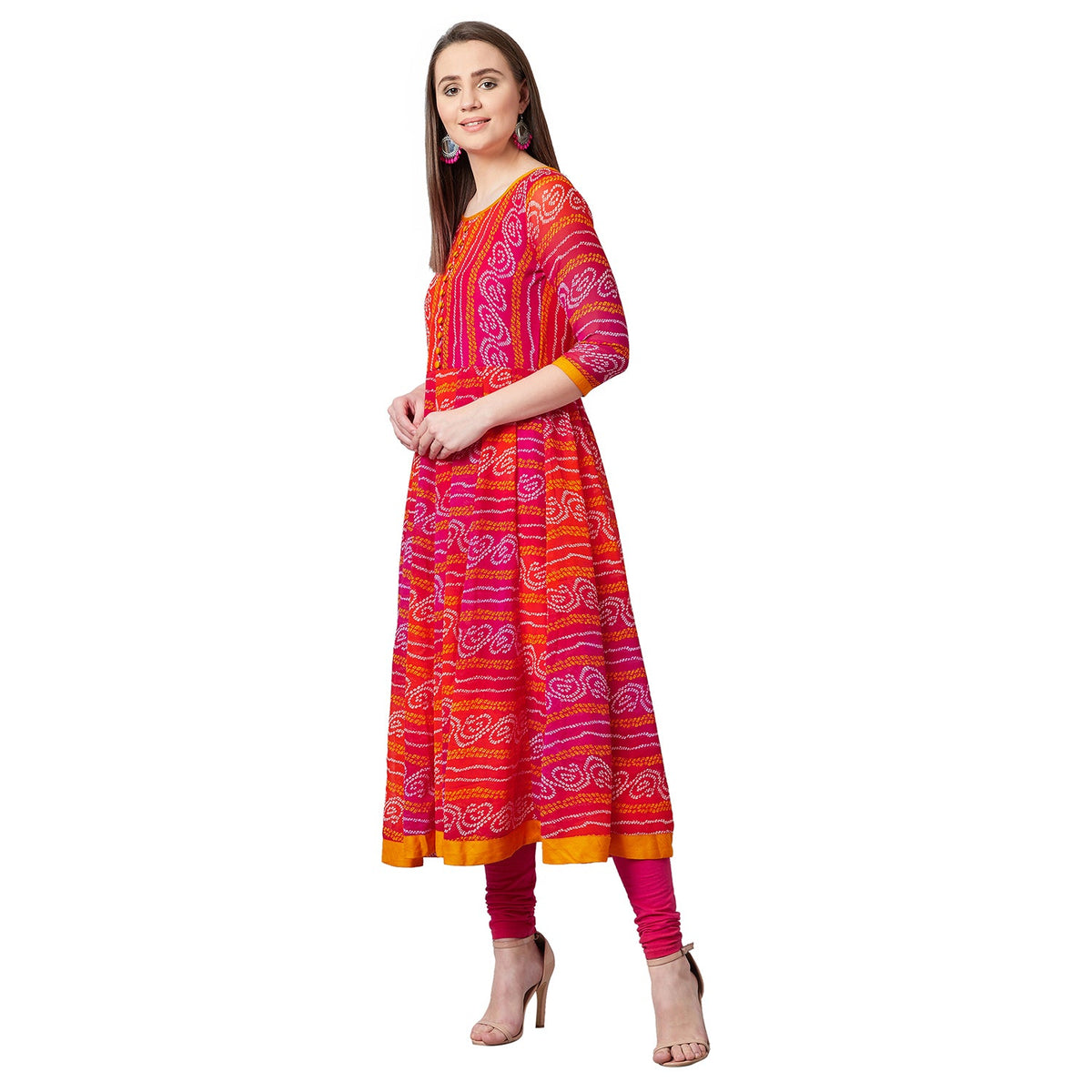 Women Red & Orange Printed Anarkali Kurta