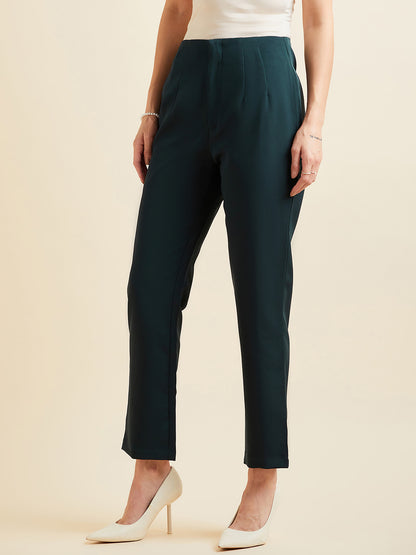 Teal Smart Straight Fit High-Rise Pleated Peg Trousers