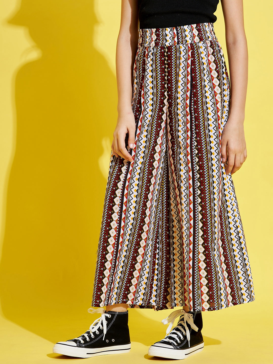 Cherry Jerry Girls Maroon Ethnic Motifs Printed Relaxed Cotton Trousers