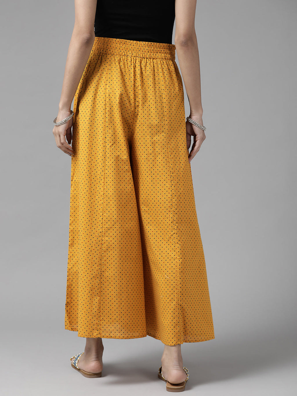 Women Yellow & Red Printed Cotton Palazzos