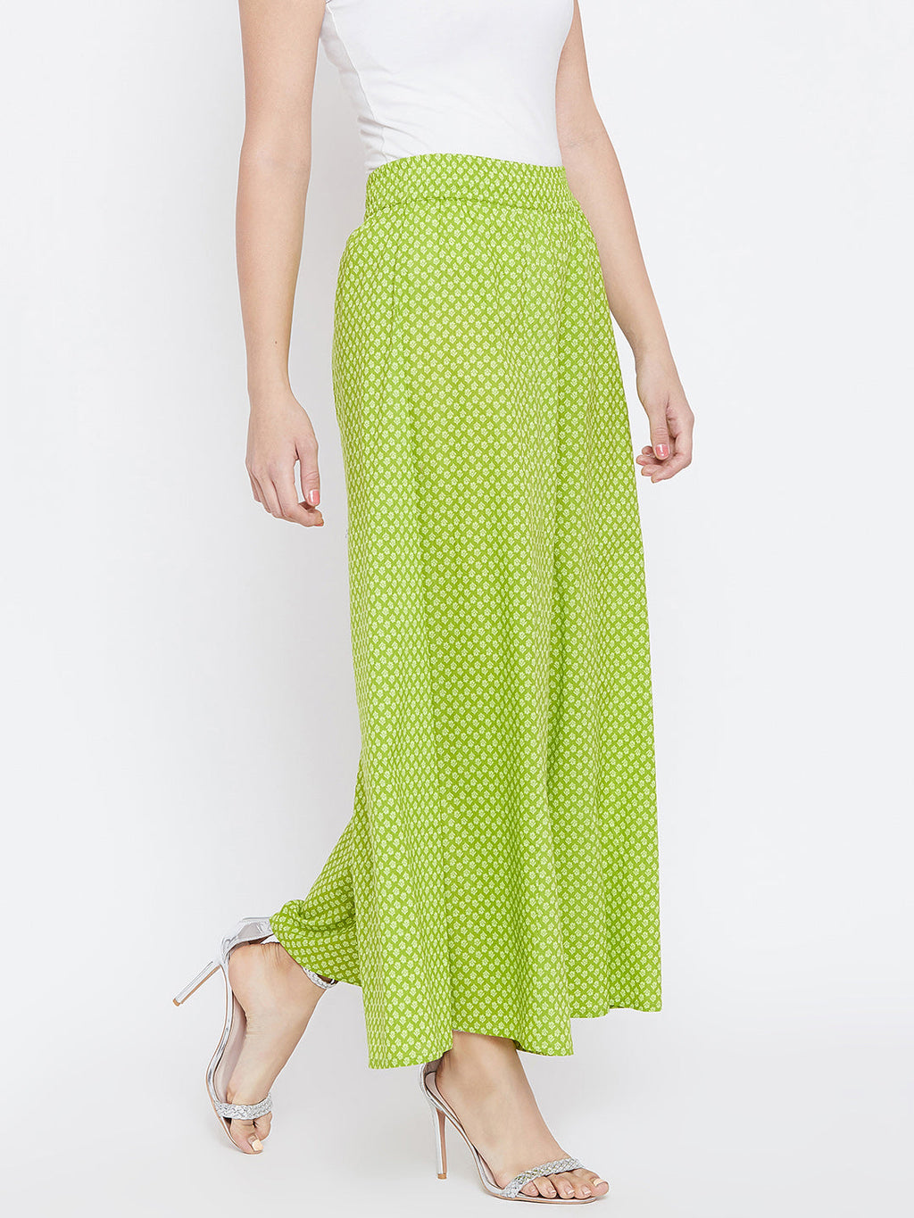 Women Green Printed Flared Palazzos