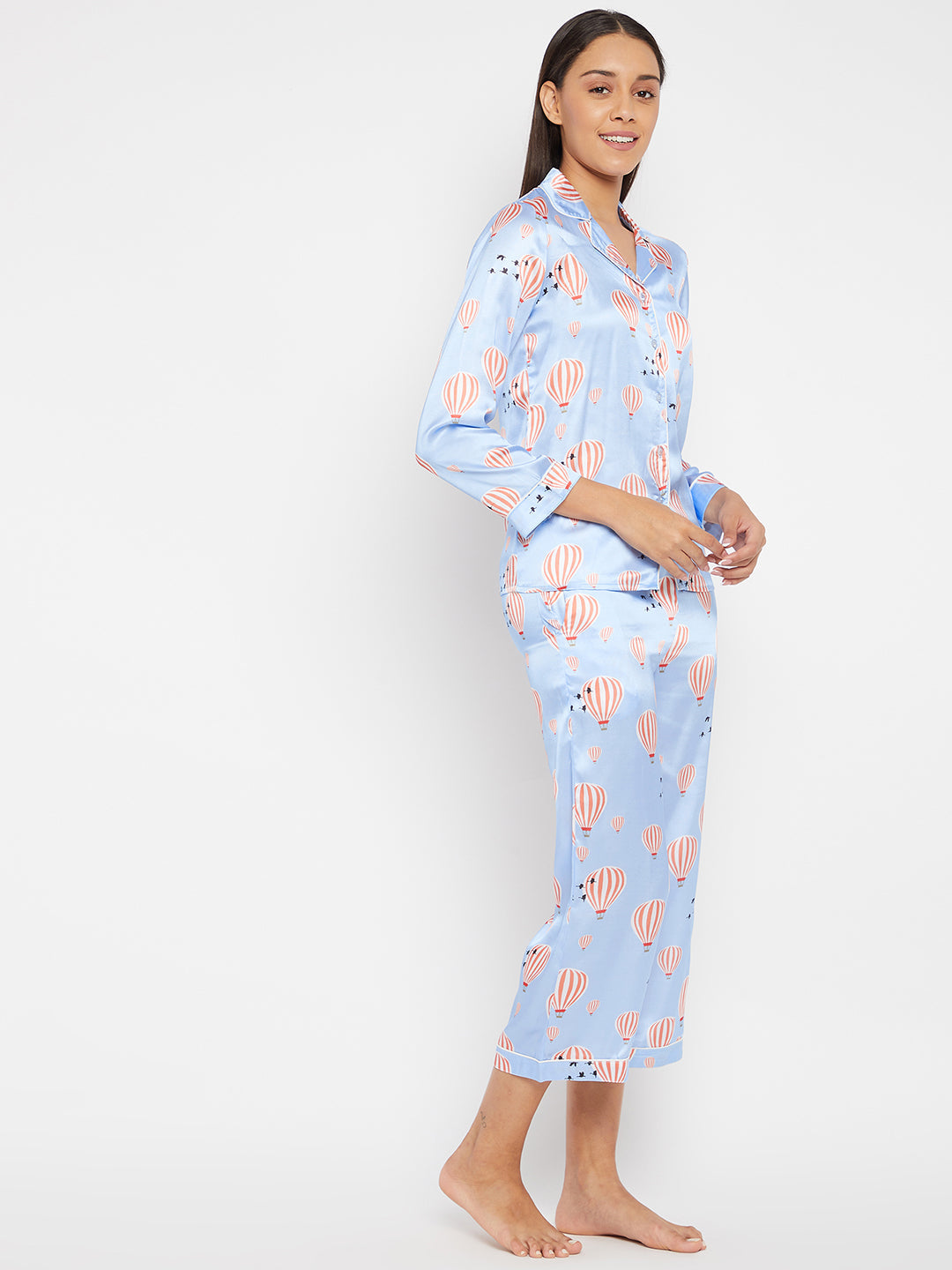 Women Blue & Red Printed Night suit