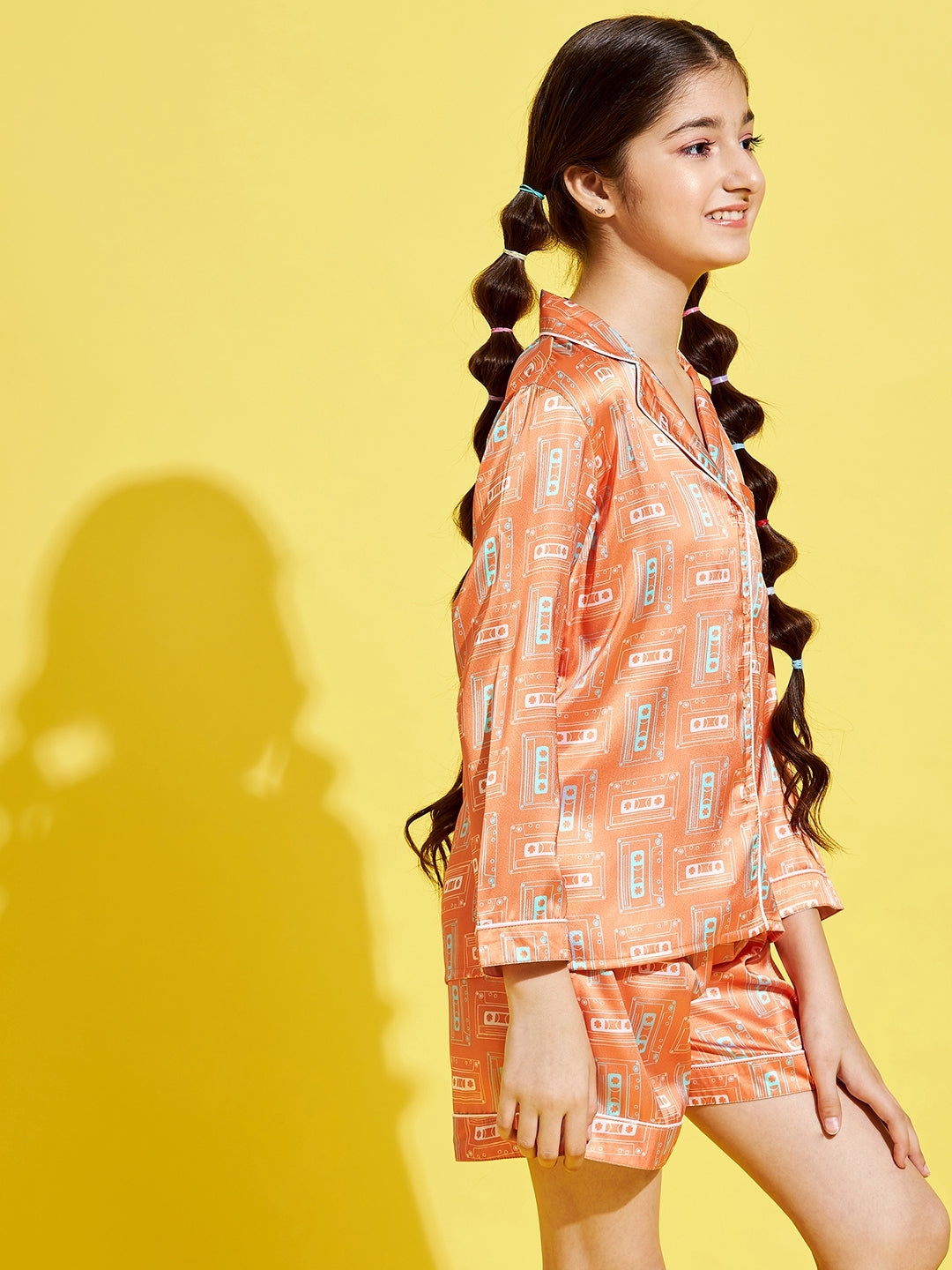 Cherry  Jerry Girls Orange  White Printed Night suit