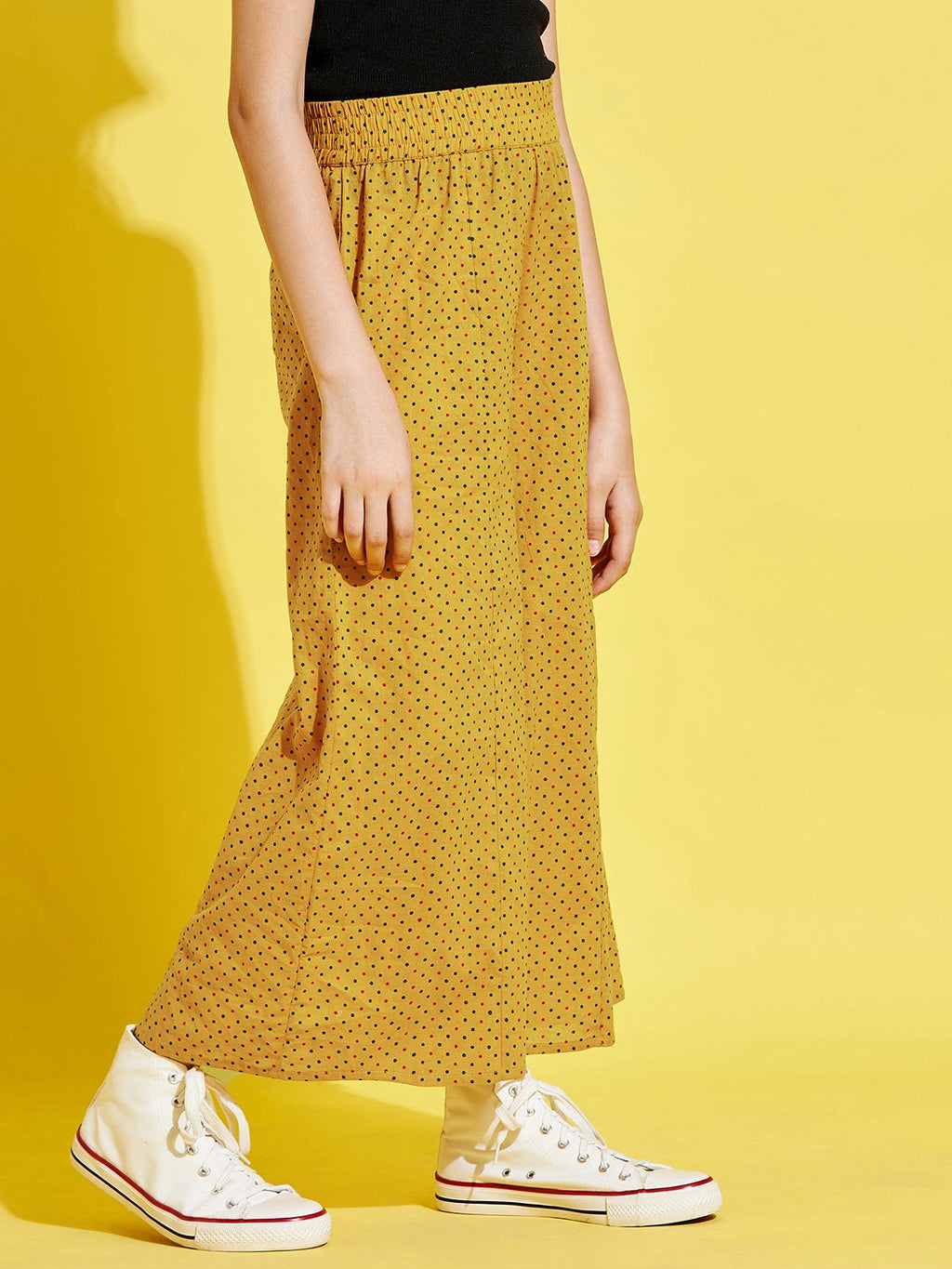 Cherry Jerry Girls Mustard Yellow Printed Relaxed cotton Trousers