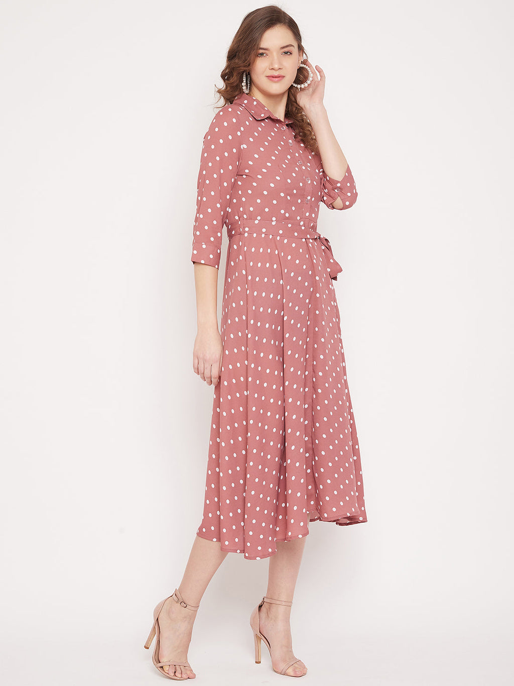 Women Pink Printed Fit and Flare Dress