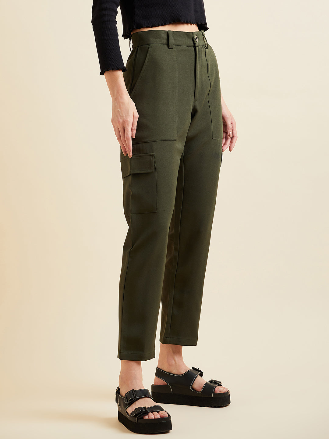 Olive Smart Slim Fit Wrinkle Free Cigarette Trousers