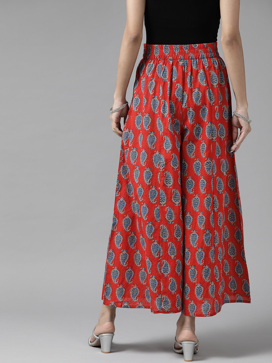 Women Red & Blue Paisley Printed Cotton Palazzos