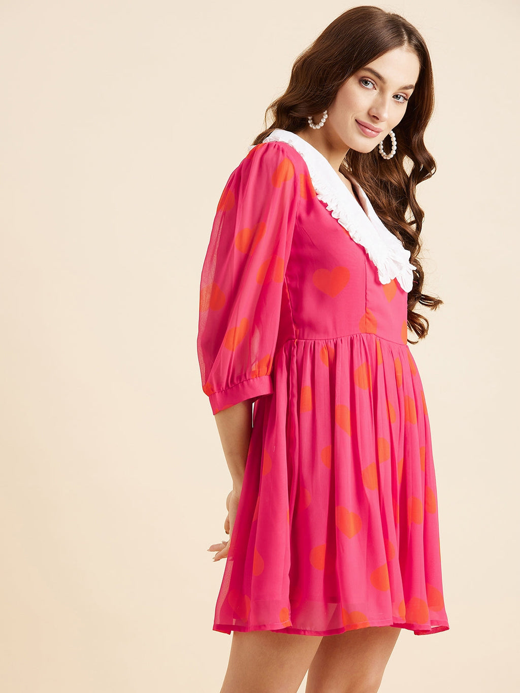 Polka Dots Printed Mini Georgette Fit & Flare Dress