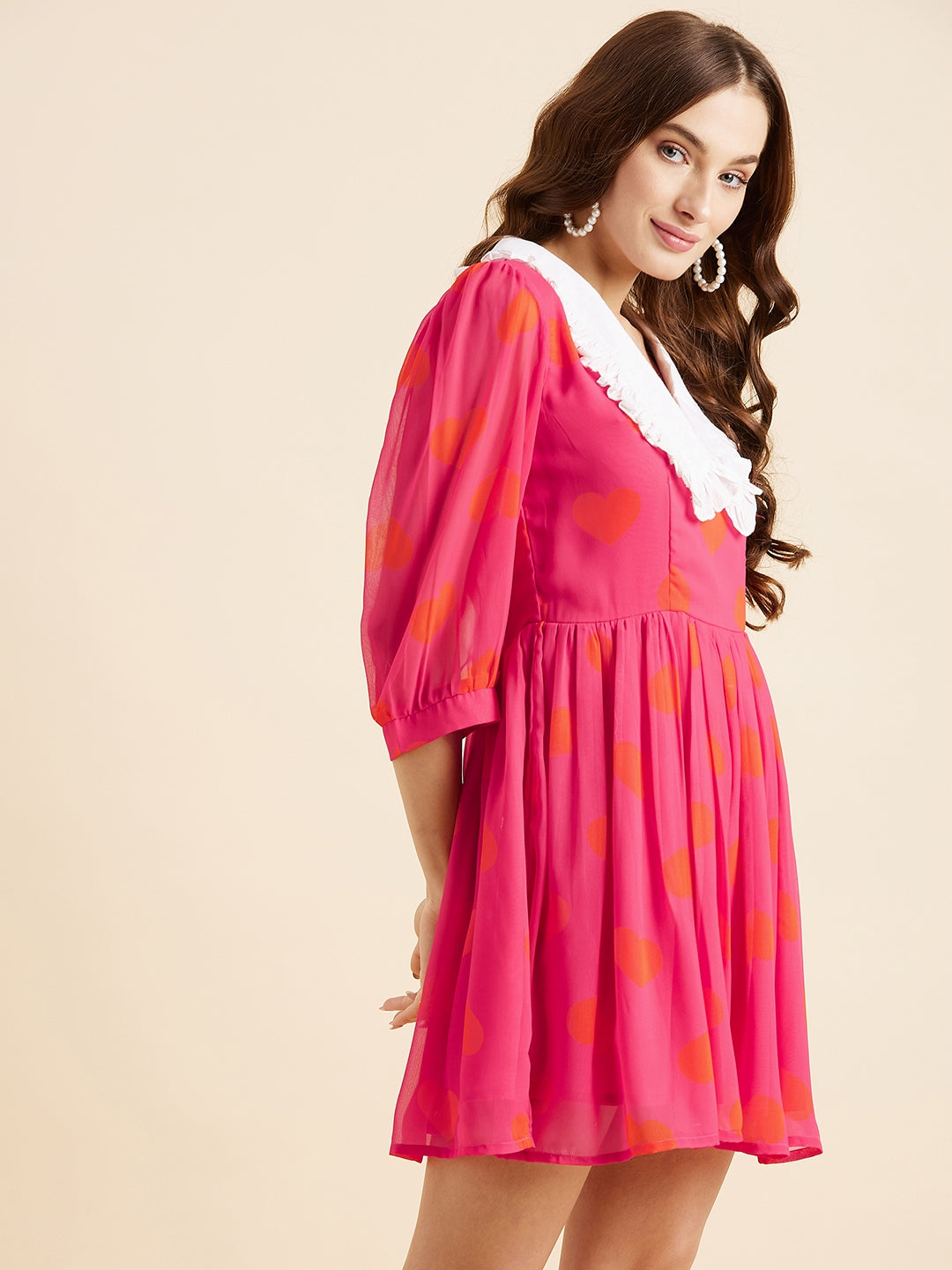 Polka Dots Printed Mini Georgette Fit & Flare Dress