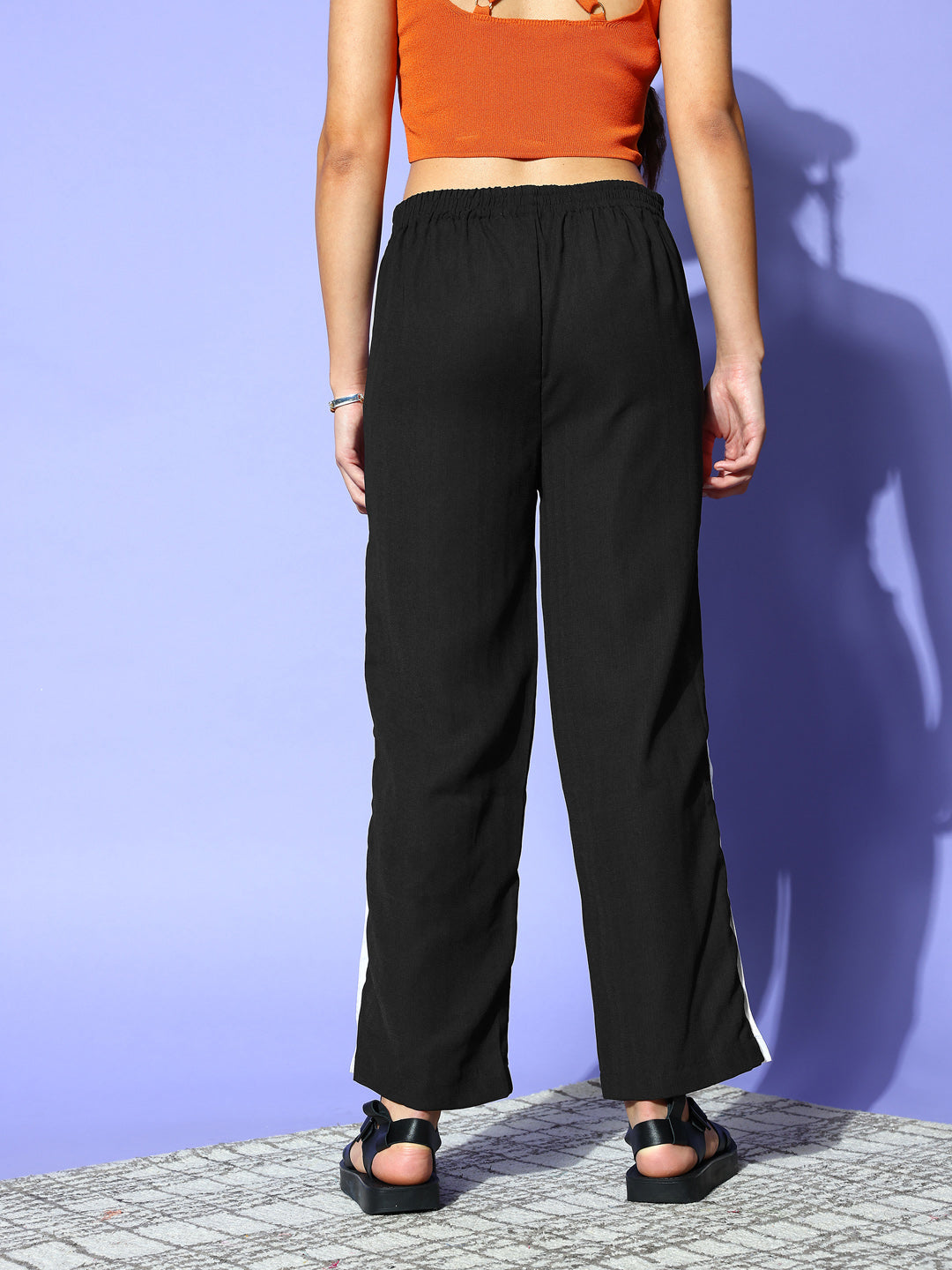 PANIT Women Stunning Black Solid Roman Column Trousers