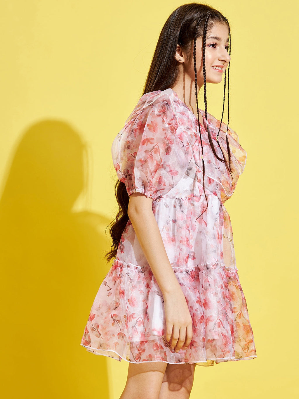 Girls White & Pink Floral Dress