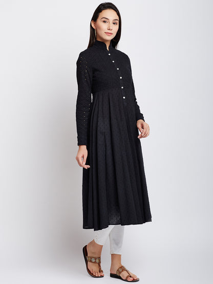 Black Color Chikankari Anarkali Kurta