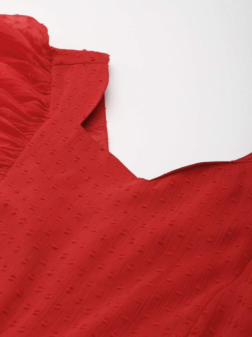 PANIT Red Solid Georgette Dobby Maxi Fit  Flare Dress