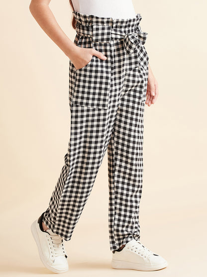 Girls Checked Relaxed High-Rise Trousers