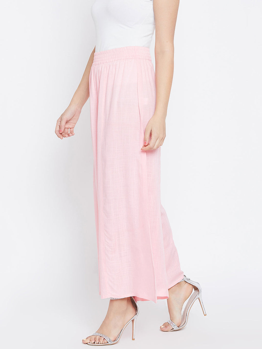 Women Pink Relaxed Flared Solid Parallel Trousers