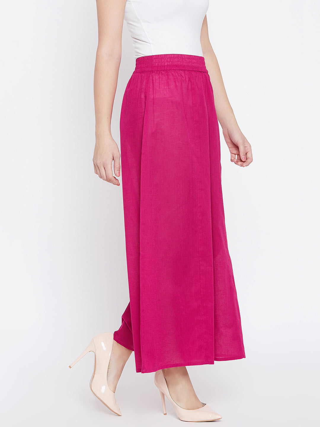 Women Magenta Flared Solid Palazzos
