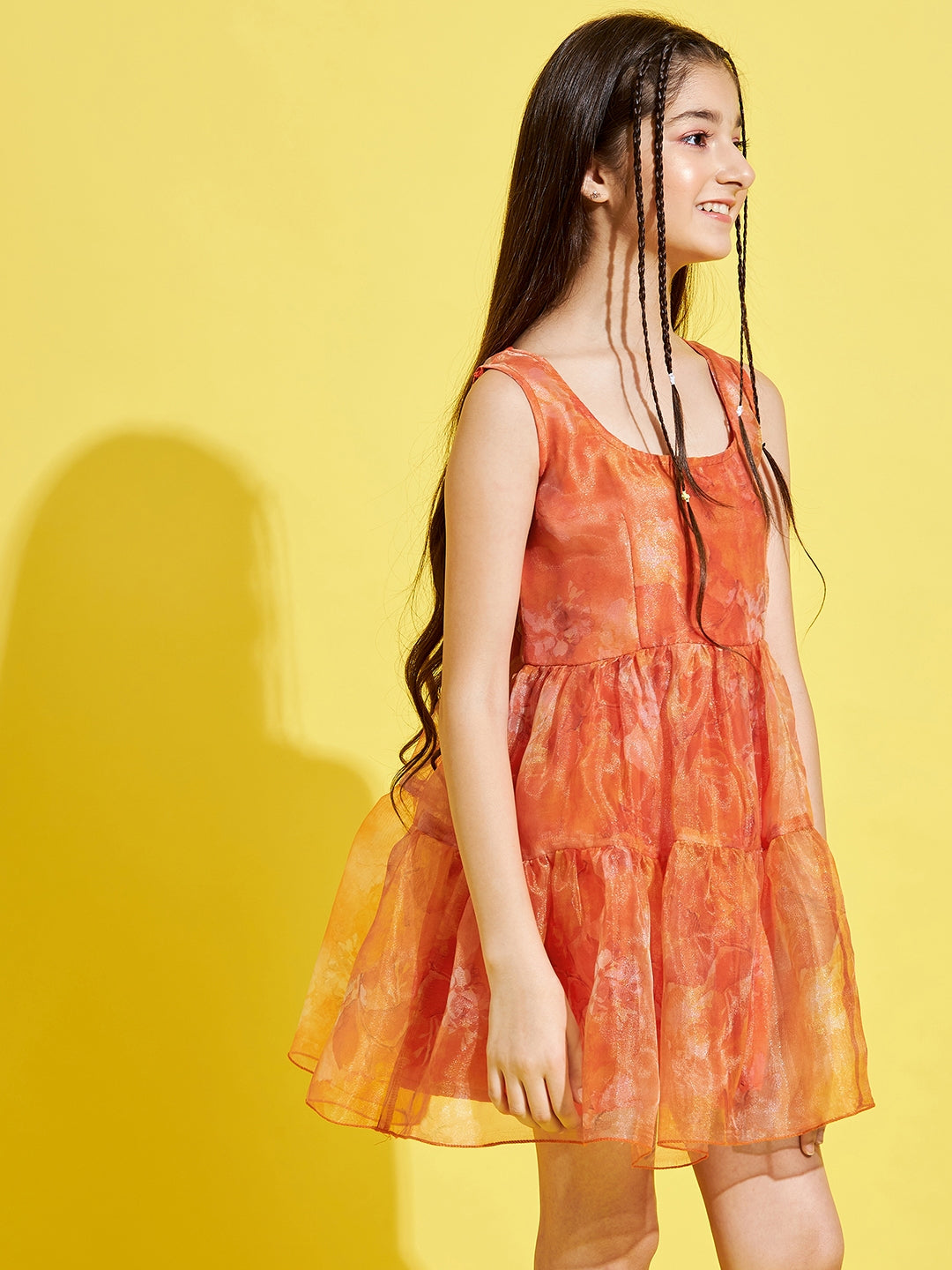 Girls Orange Floral Dress